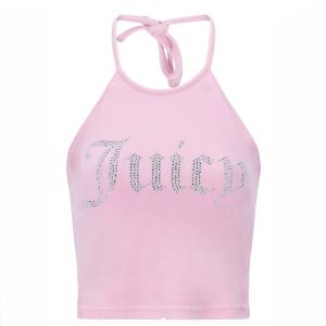 VELOUR HALTER NECK TOP (PINK)