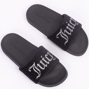 VELOUR CRYSTAL SLIDERS (BLACK)