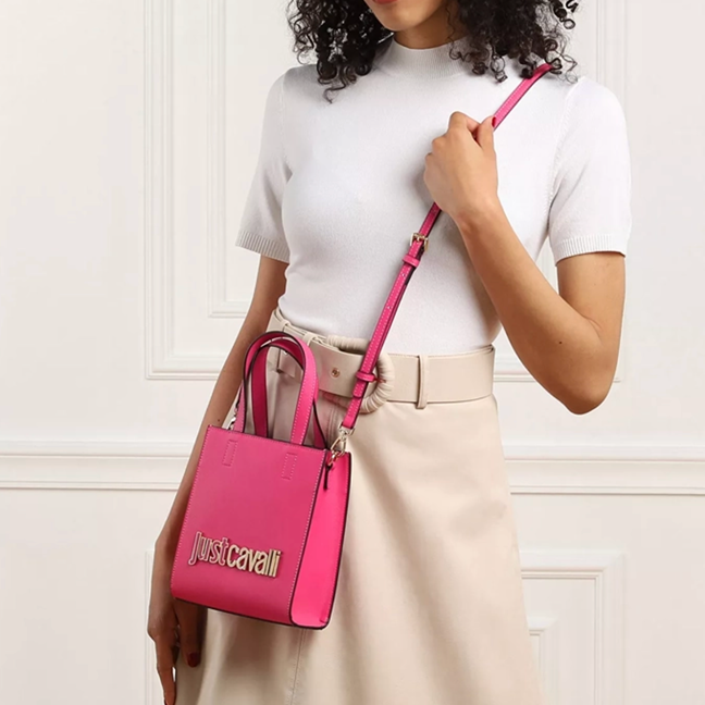 JUST CAVALLI SMALL SQUARED CAVALLI LOGO HANDBAG (FUSCHIA) - Image 2
