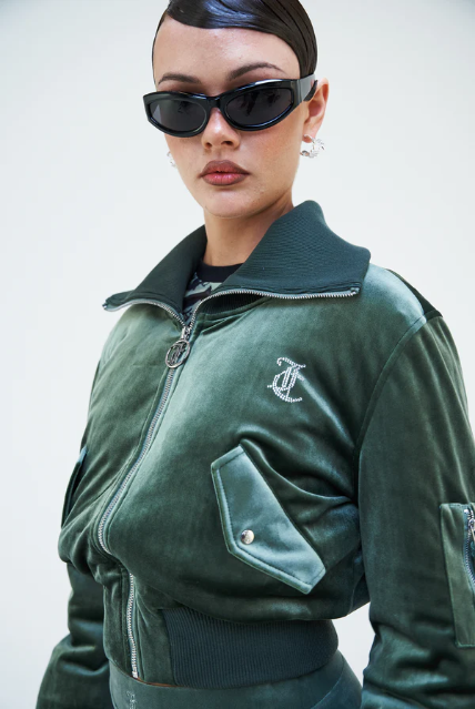 JUICY COUTURE VELOUR BOMBER JACKET (KHAKI) - Image 5