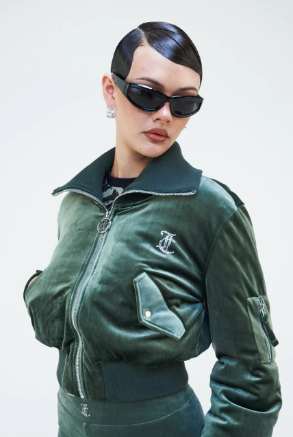 JUICY COUTURE VELOUR BOMBER JACKET (KHAKI) - Image 3