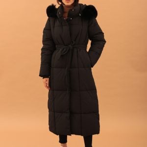 LONG PUFFER FAUX FUR COAT WITH HOODIE