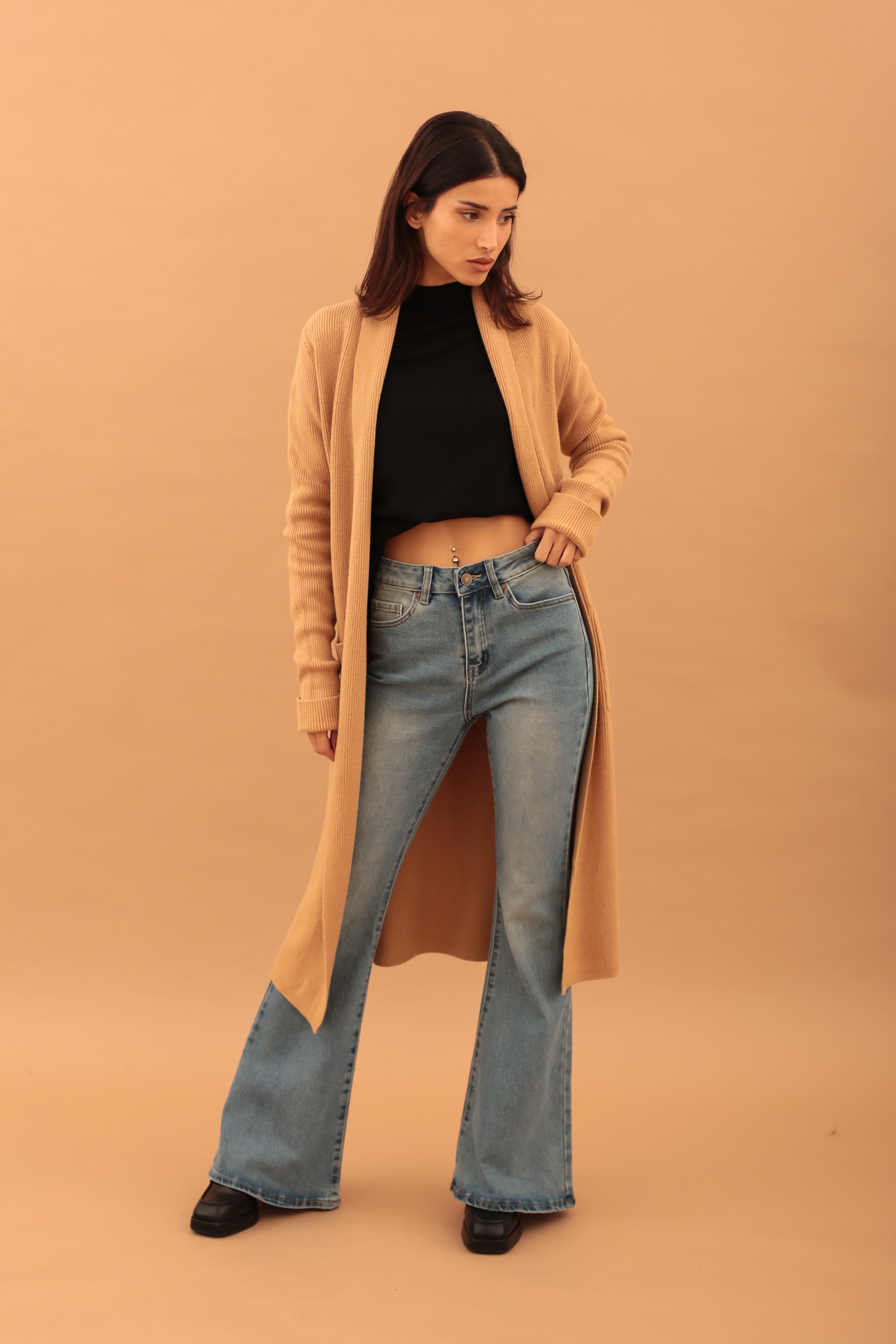 KNIT LONG CARDIGAN - CAMEL