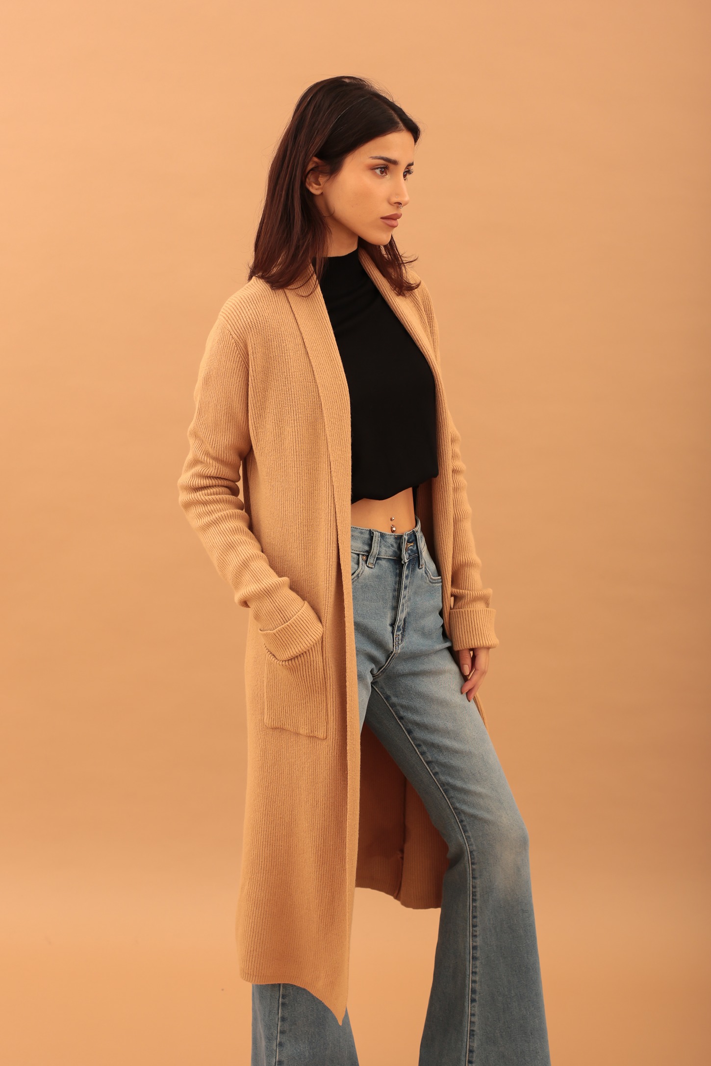 KNIT LONG CARDIGAN - CAMEL - Image 3