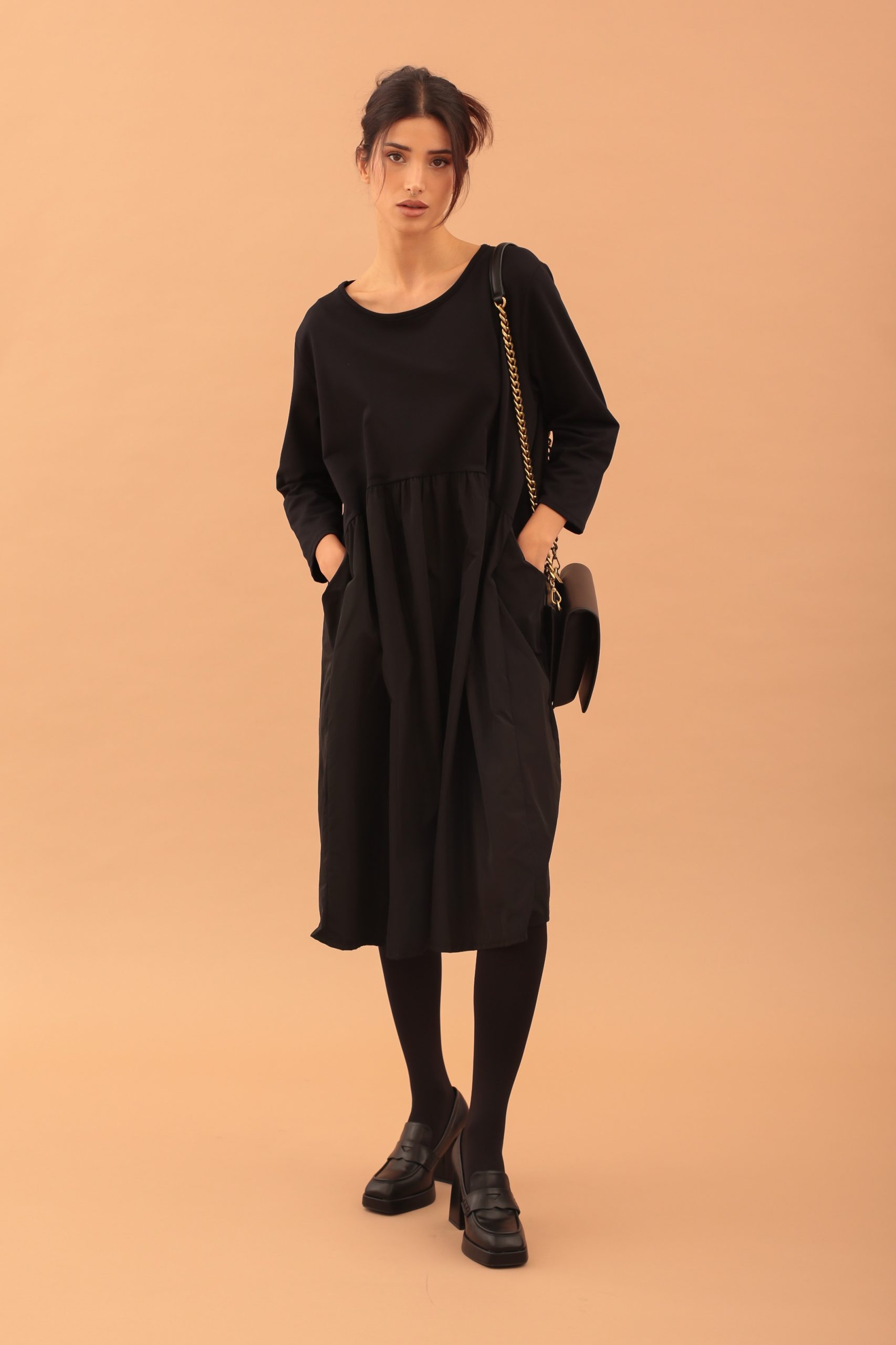 TAFETTA SHORT DRESS - BLACK