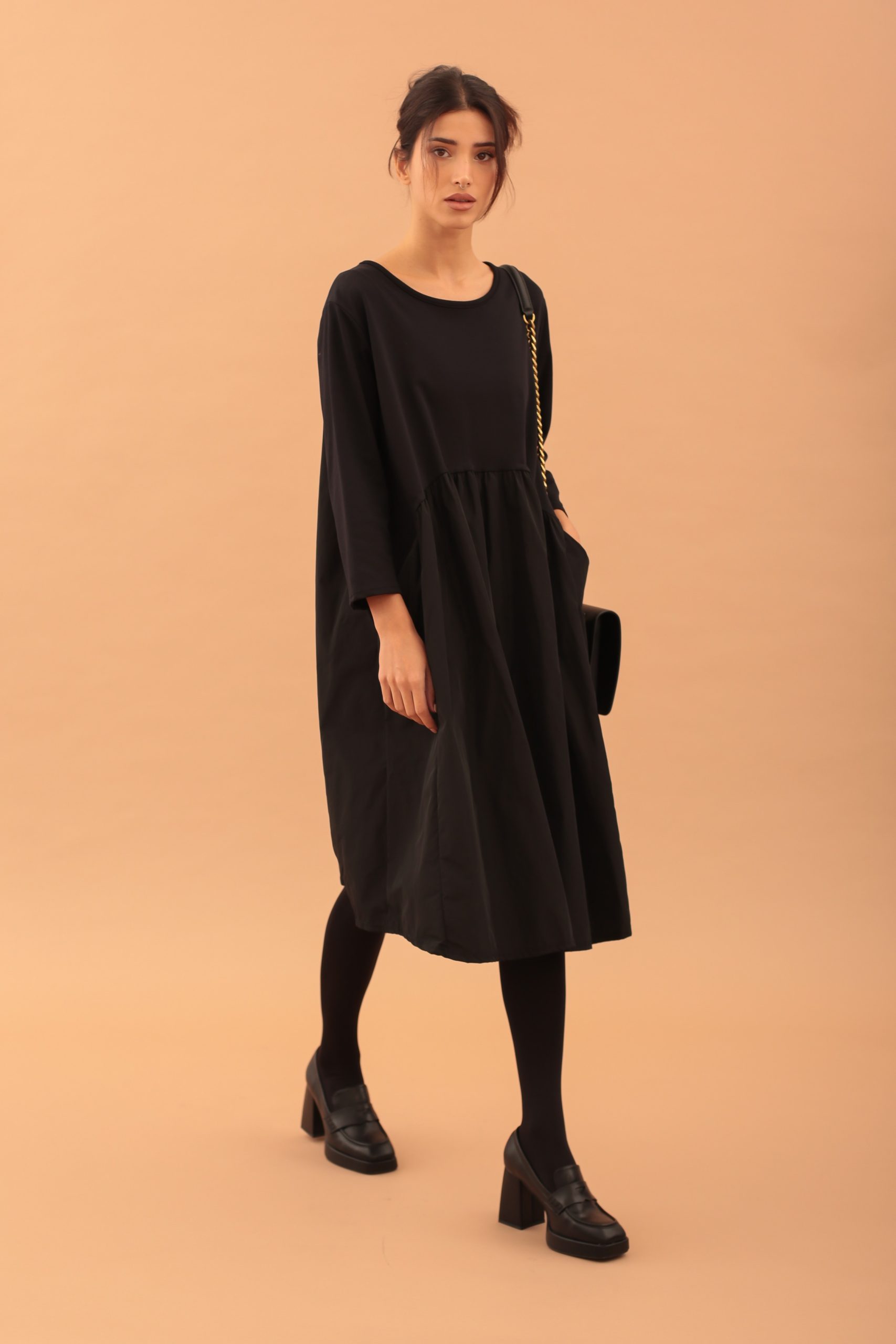 TAFETTA SHORT DRESS - BLACK - Image 2