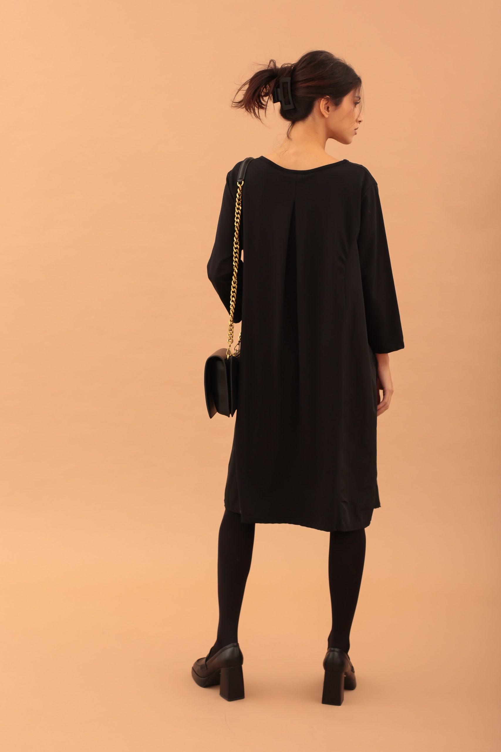 TAFETTA SHORT DRESS - BLACK - Image 3