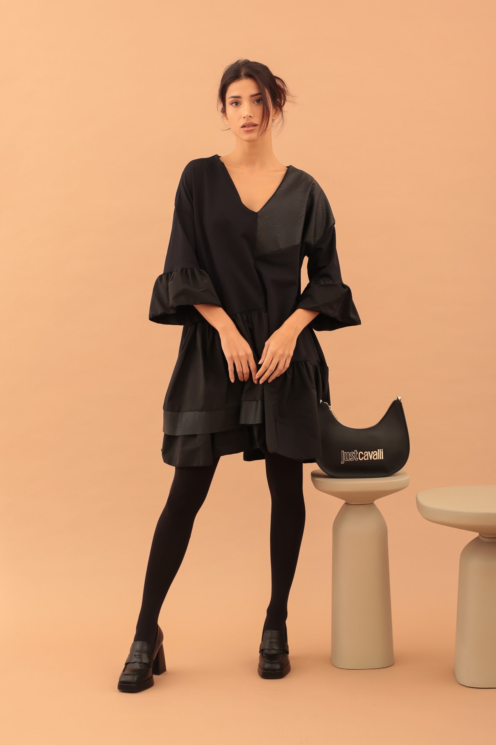 TAFETTA AND LEATHER MINI DRESS - Image 3