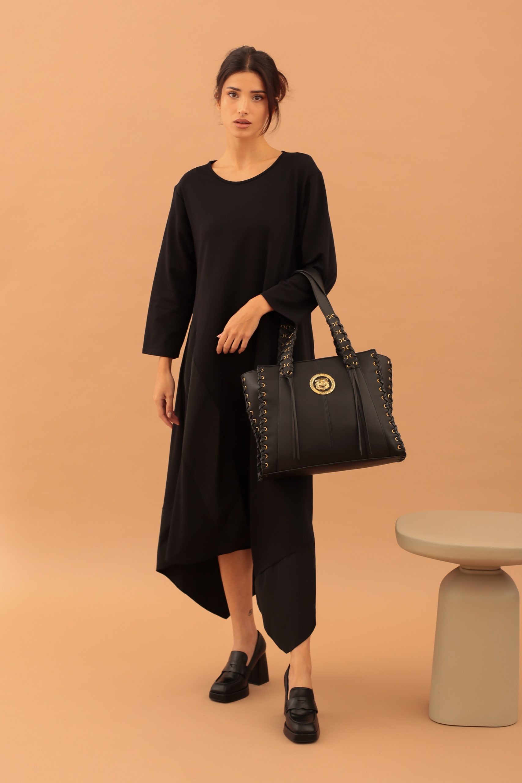 DIAGONAL LINED TAFETTA DRESS