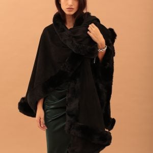 SUEDE FAUX FUR CAPE - BLACK