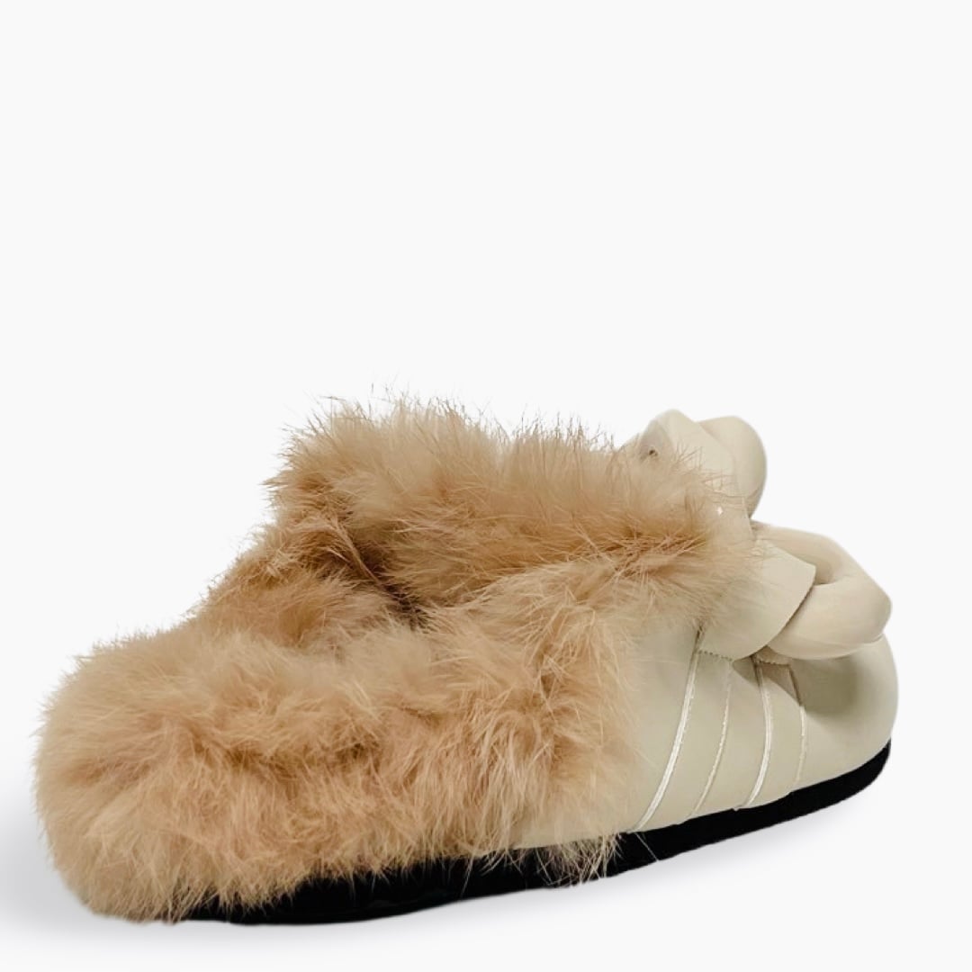 FLAT MULES IN WHITE RABBIT FUR