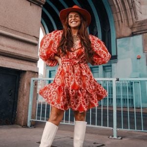 PAISLEY PRINT RED DRESS