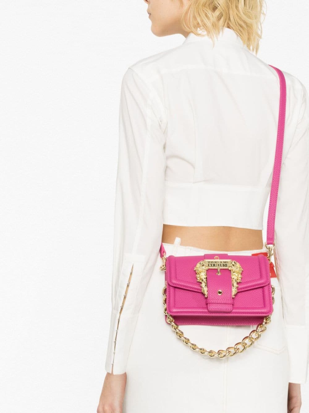 VERSACE JEANS SHOULDER BAG WITH MEDIUM VINTAGE BUCKLE - FUSCHIA