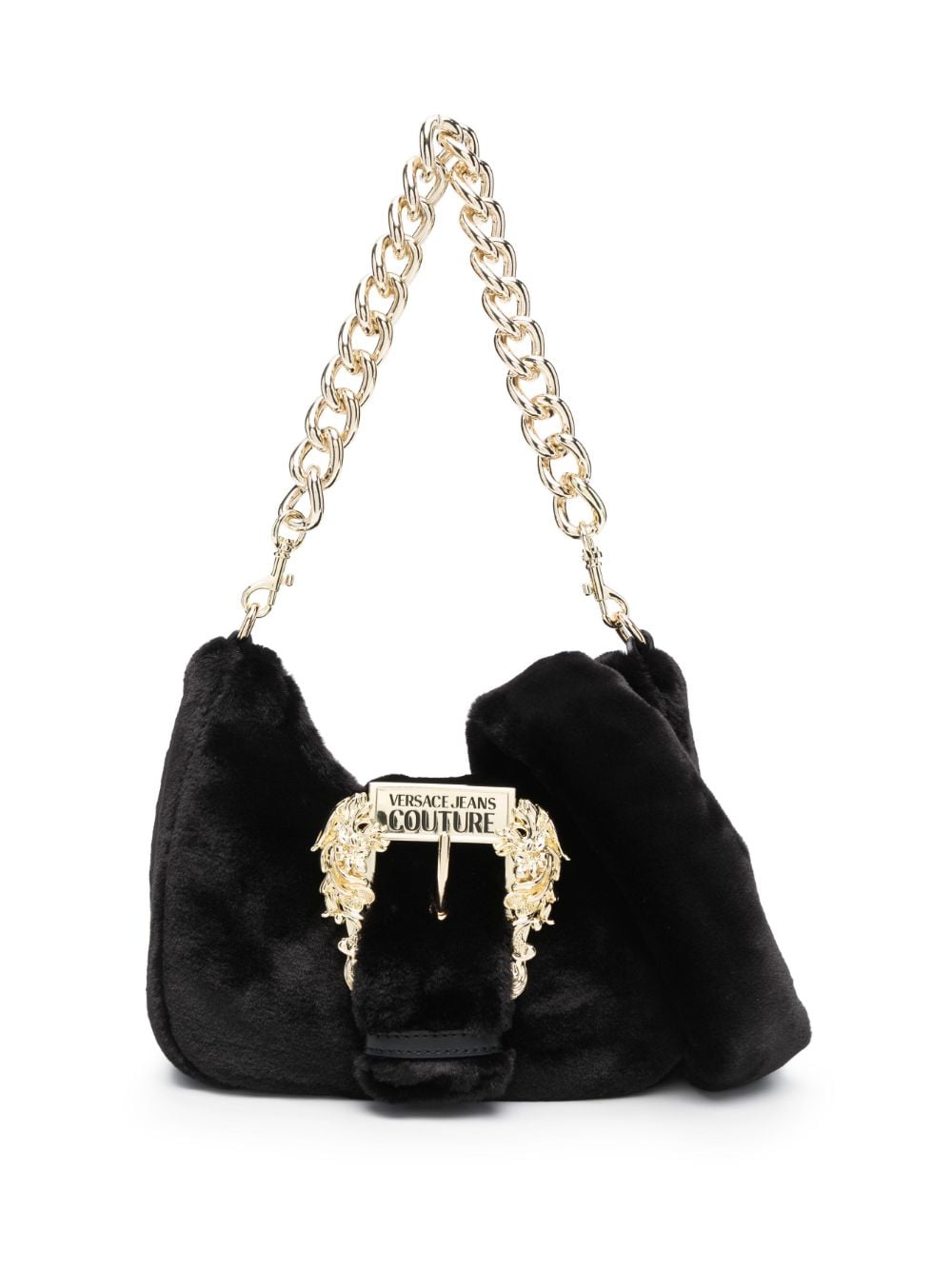 VERSACE JEANS FURRY MOON BAG WITH VINTAGE BUCKLE