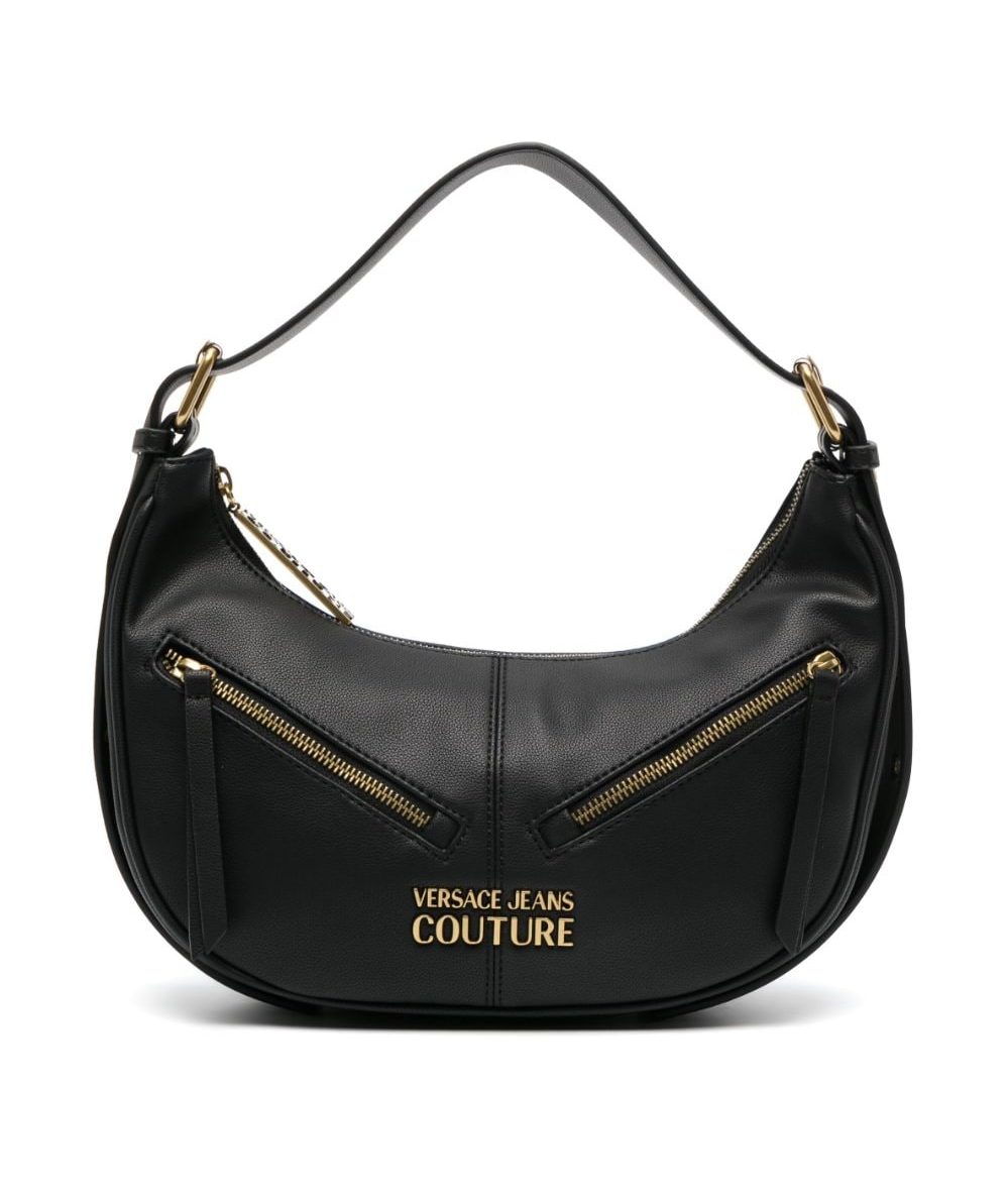 VERSACE JEANS LARGE MOON SHAPE ZIP FACET SHOULDER BAG