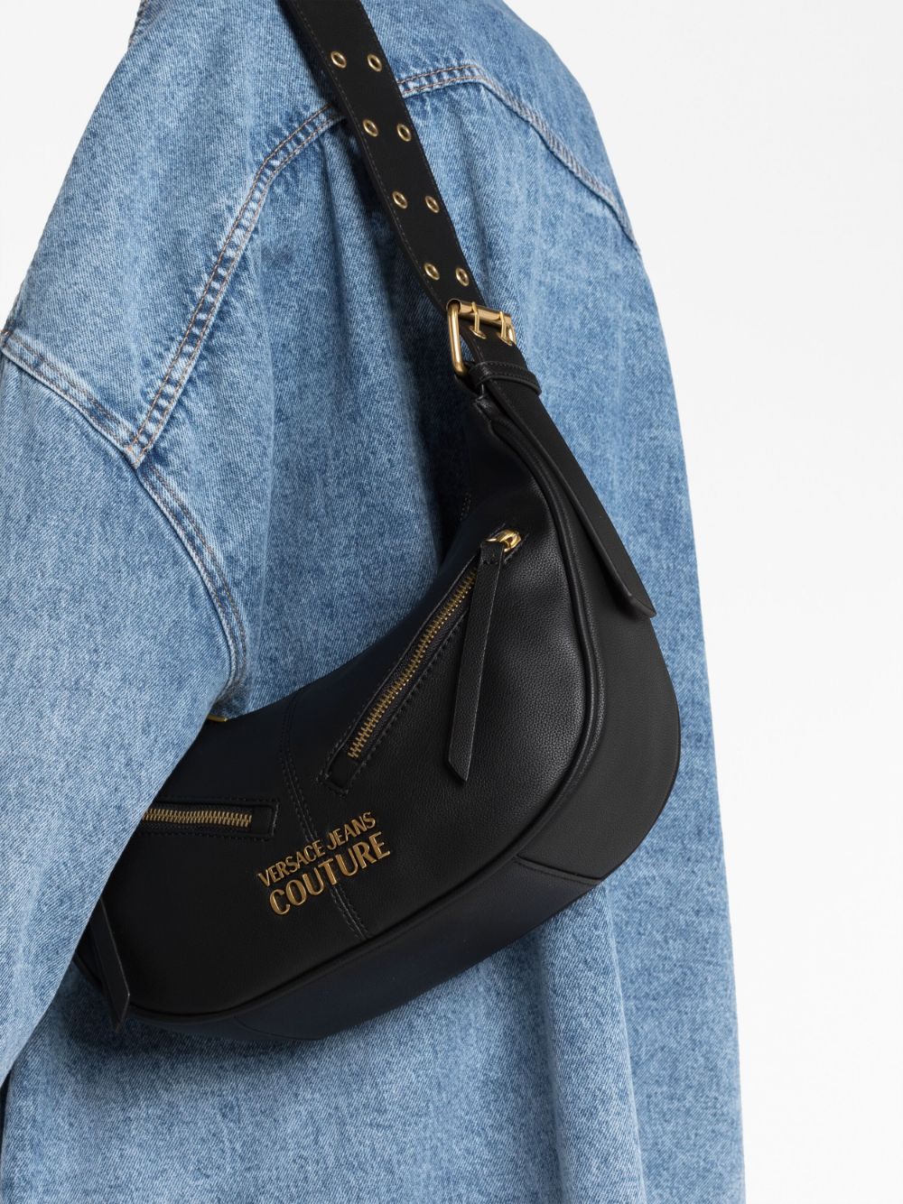 VERSACE JEANS LARGE MOON SHAPE ZIP FACET SHOULDER BAG - Image 2