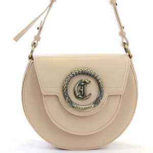 JUST CAVALLI CIRCULAR ROUND LOGO SHOULDER BAG - BEIGE