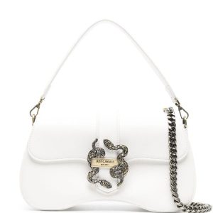 JUST CAVALLI OVAL SHOULDER BAG SNAKE LOGO - WHITE
