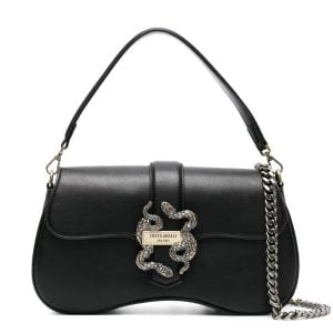 JUST CAVALLI OVAL SHOULDER BAG SNAKE LOGO - BLACK