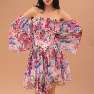 FLORAL FRILLED MINI DRESS