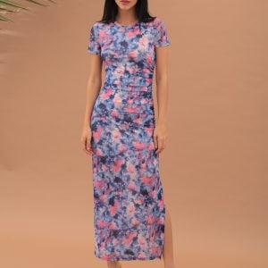 SHORT SLEEVE MAXI MESH DRESS - BLUE