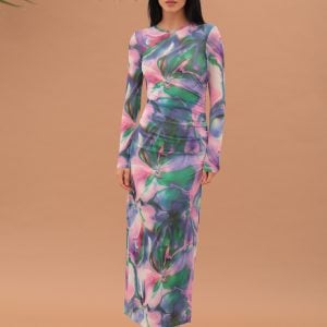 LONG SLEEVED MESH DRESS - LILAC