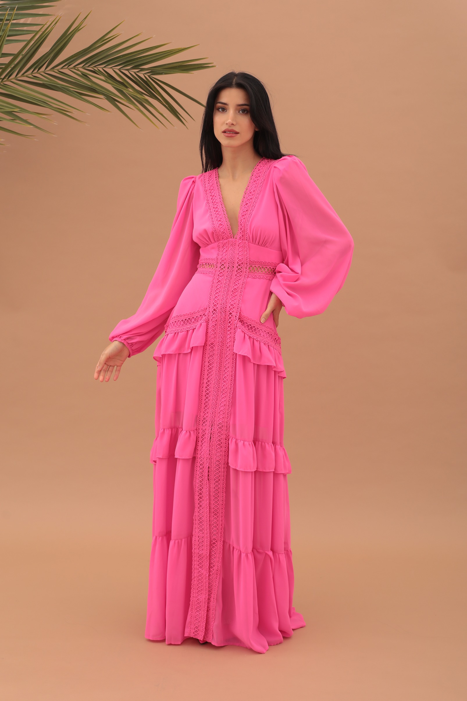 MAXI EMBROIDERIE DRESS - FUSCHIA - Image 6