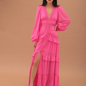 MAXI EMBROIDERIE DRESS - FUSCHIA