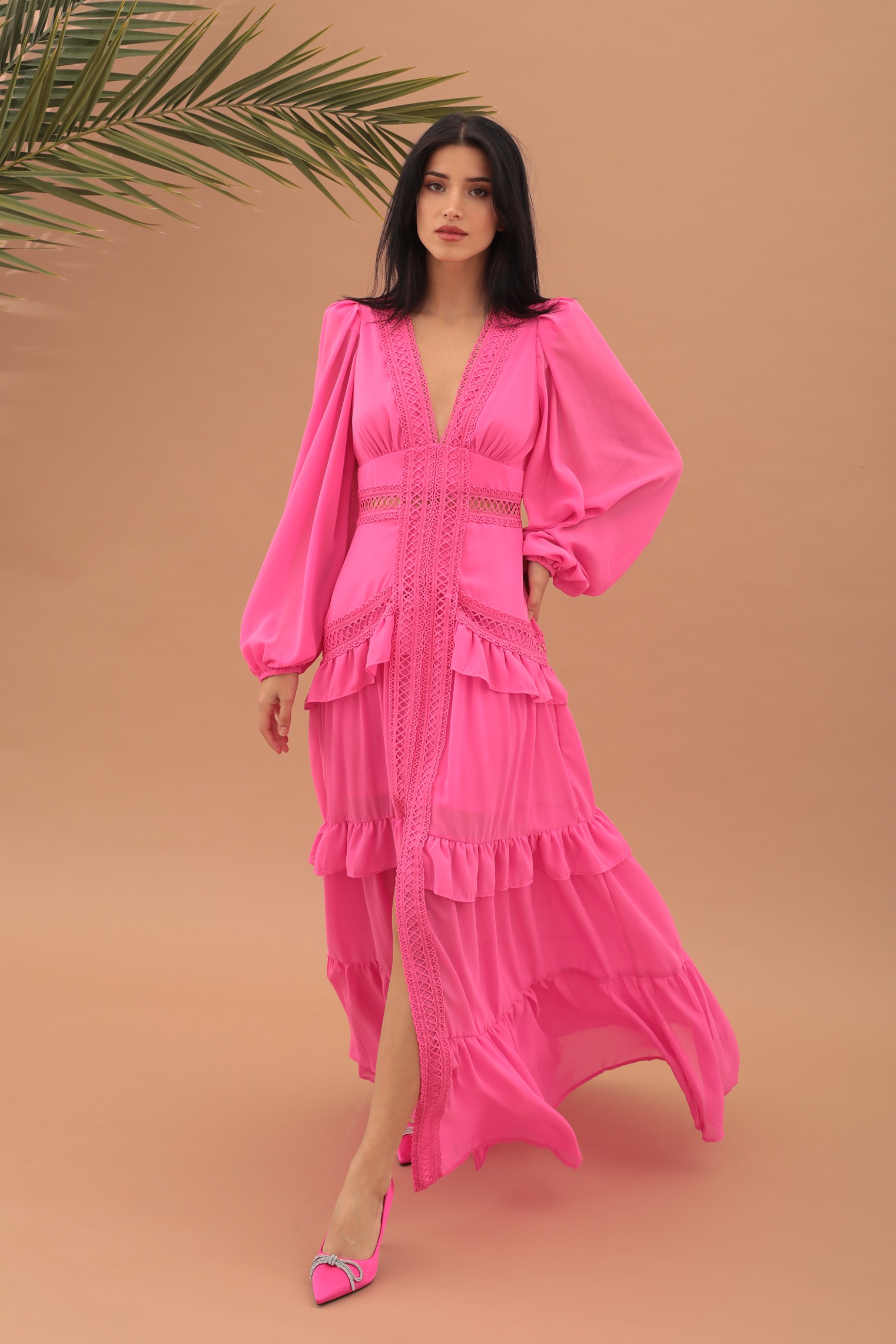 MAXI EMBROIDERIE DRESS - FUSCHIA - Image 5