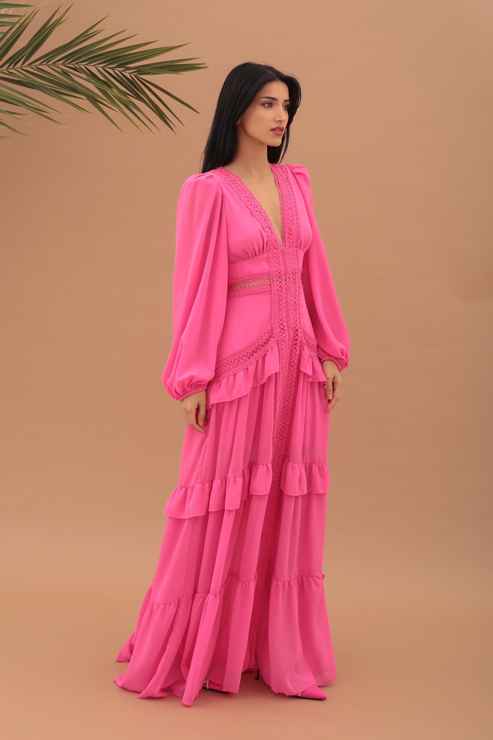 MAXI EMBROIDERIE DRESS - FUSCHIA - Image 4