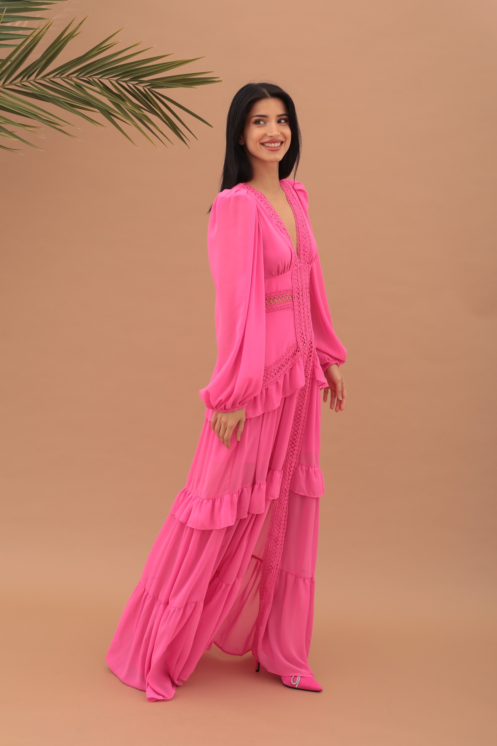 MAXI EMBROIDERIE DRESS - FUSCHIA - Image 2