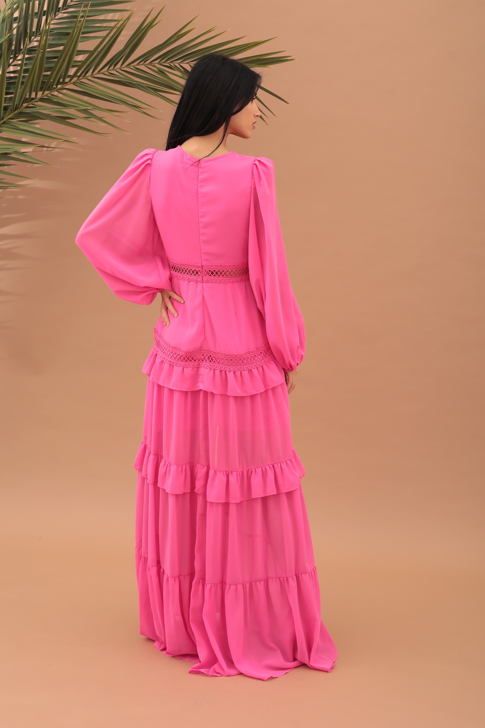 MAXI EMBROIDERIE DRESS - FUSCHIA - Image 3