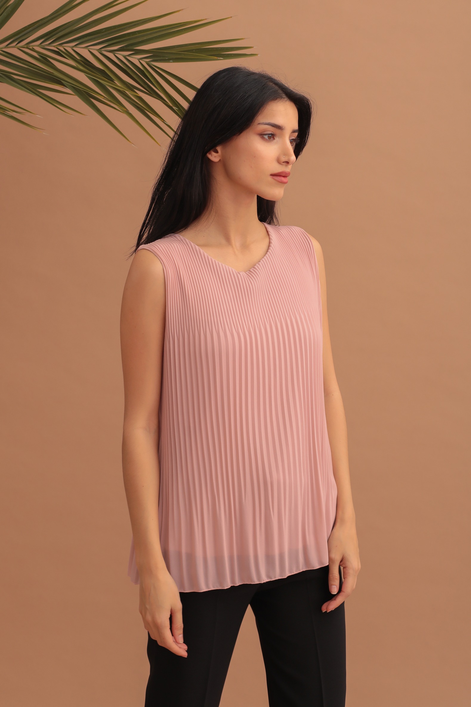 PLEATED SLEEVELESS BLOUSE - PINK - Image 3