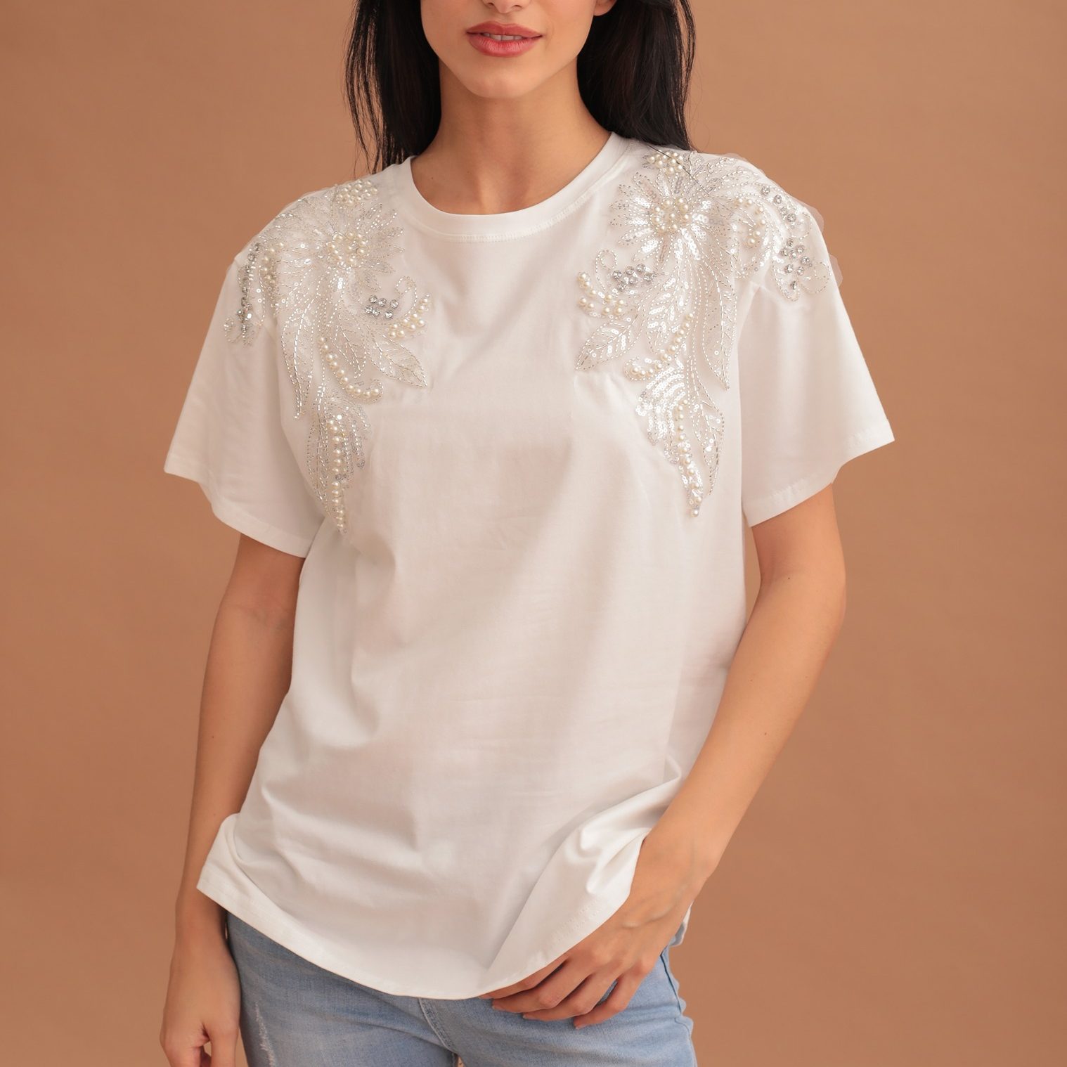 OVERSIZED SHOULDER EMBELLISHED SHIRT