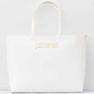 JUST CAVALLI LOGO SAFFIANO SHOPPER - WHITE