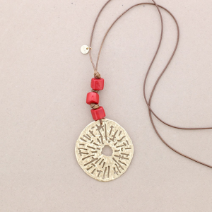 LEATHER STRAP PUNCHED MEDALLION - CORAL