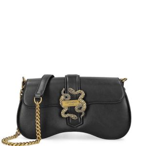 JUST CAVALLI OVAL SHOULDERBAG DOUBLE SNAKE LOGO - BLACK