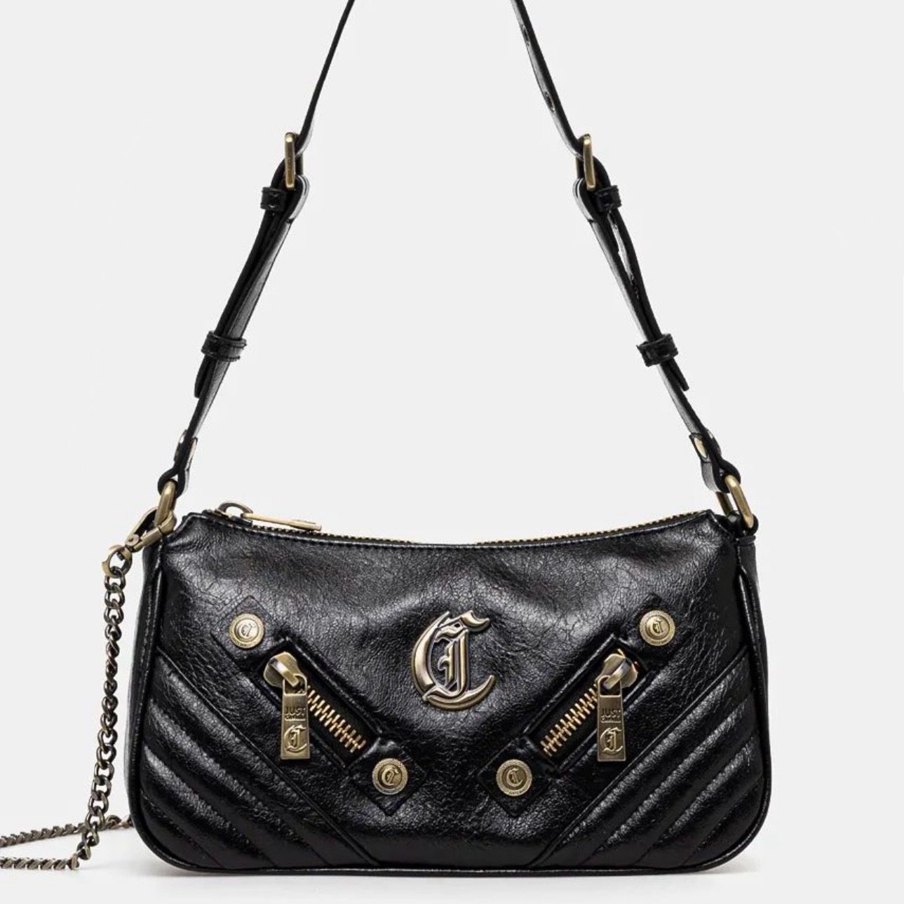 JUST CAVALLI ROCK STUDDED SHOULDER BAG - BLACK