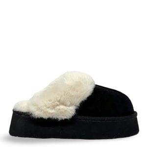 PLUSH FUR SLIPPERS - BLACK