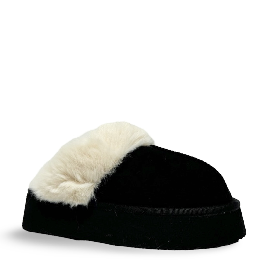 PLUSH FUR SLIPPERS - BLACK - Image 2