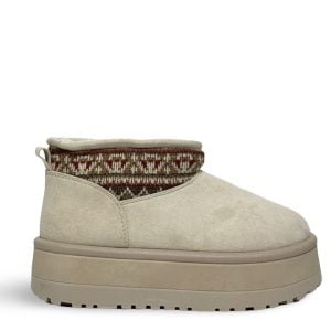 PLUSH EMBROIDERED ANKLE BOOTS - CREAM