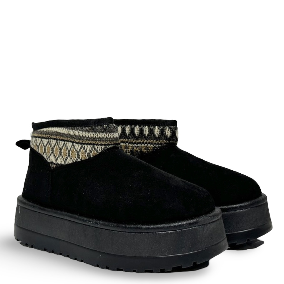 PLUSH EMBROIDERED ANKLE BOOTS - BLACK - Image 4