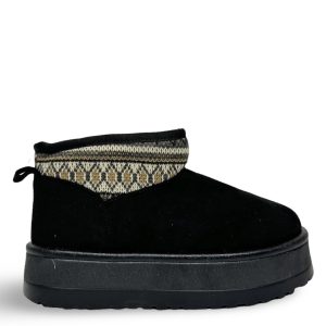 PLUSH EMBROIDERED ANKLE BOOTS - BLACK