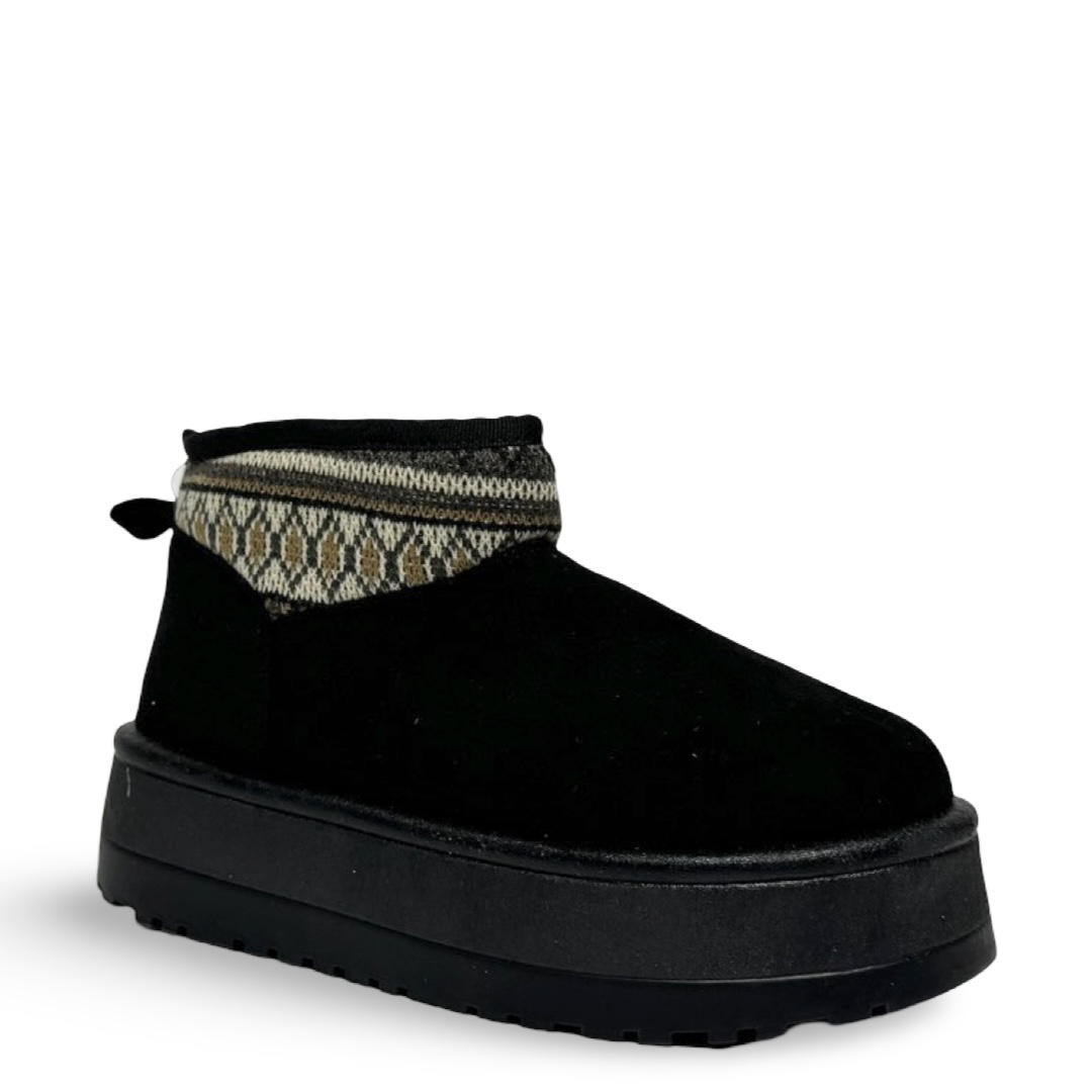 PLUSH EMBROIDERED ANKLE BOOTS - BLACK - Image 2