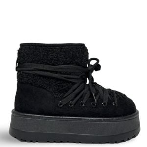 PLUSH LACED BOOTS - BLACK