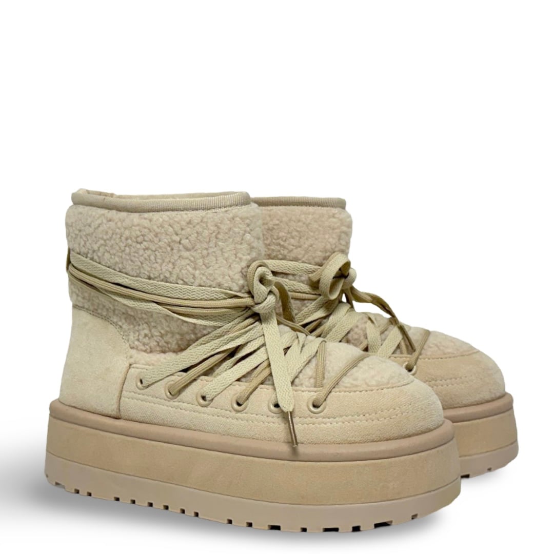 PLUSH LACED BOOTS - BEIGE - Image 4