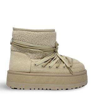PLUSH LACED BOOTS - BEIGE
