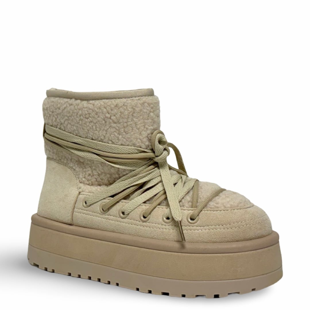 PLUSH LACED BOOTS - BEIGE - Image 2