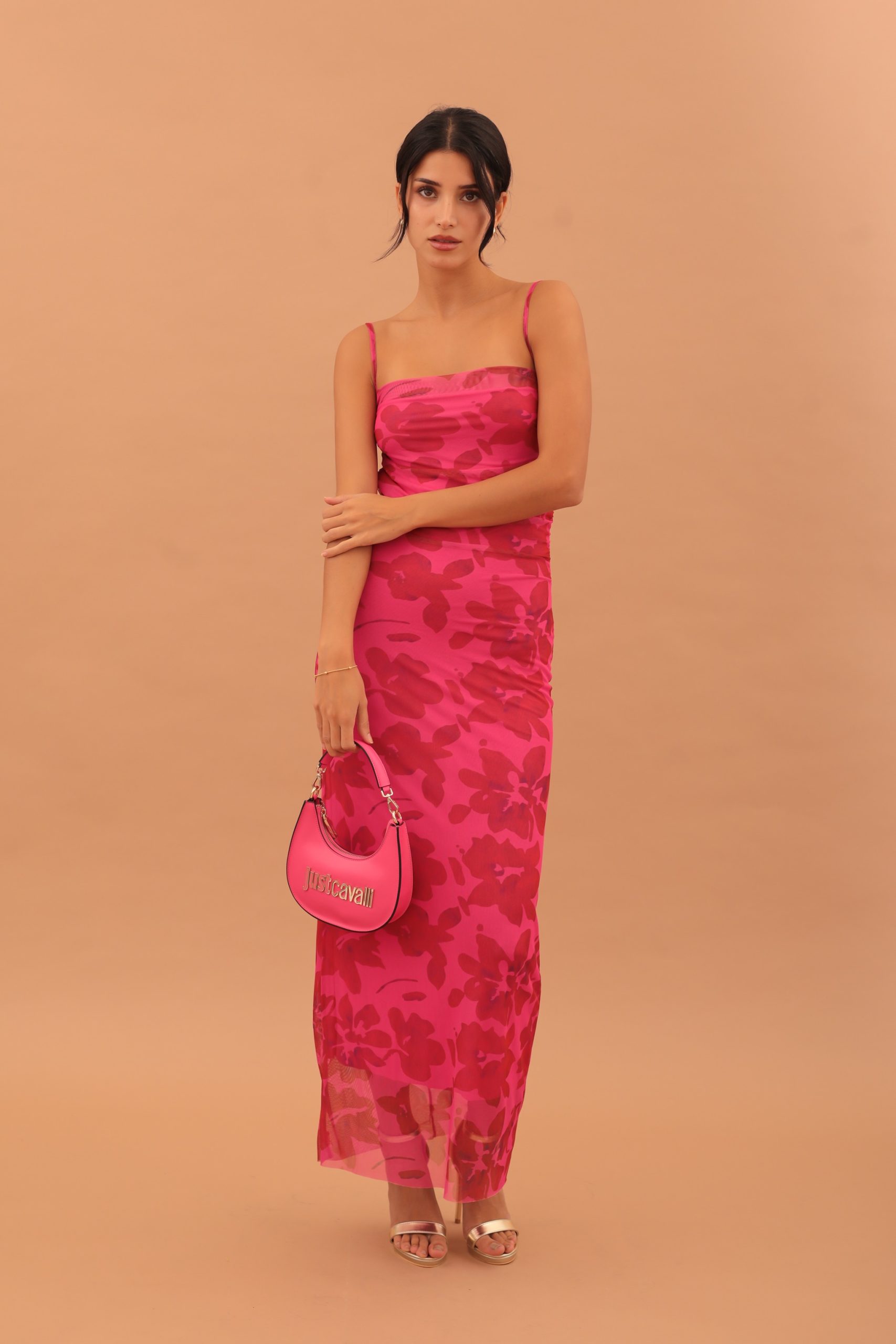 MESH DRAPED FUSCHIA FLORAL DRESS - Image 5