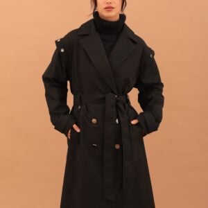 LONG STUDDED COAT - BLACK